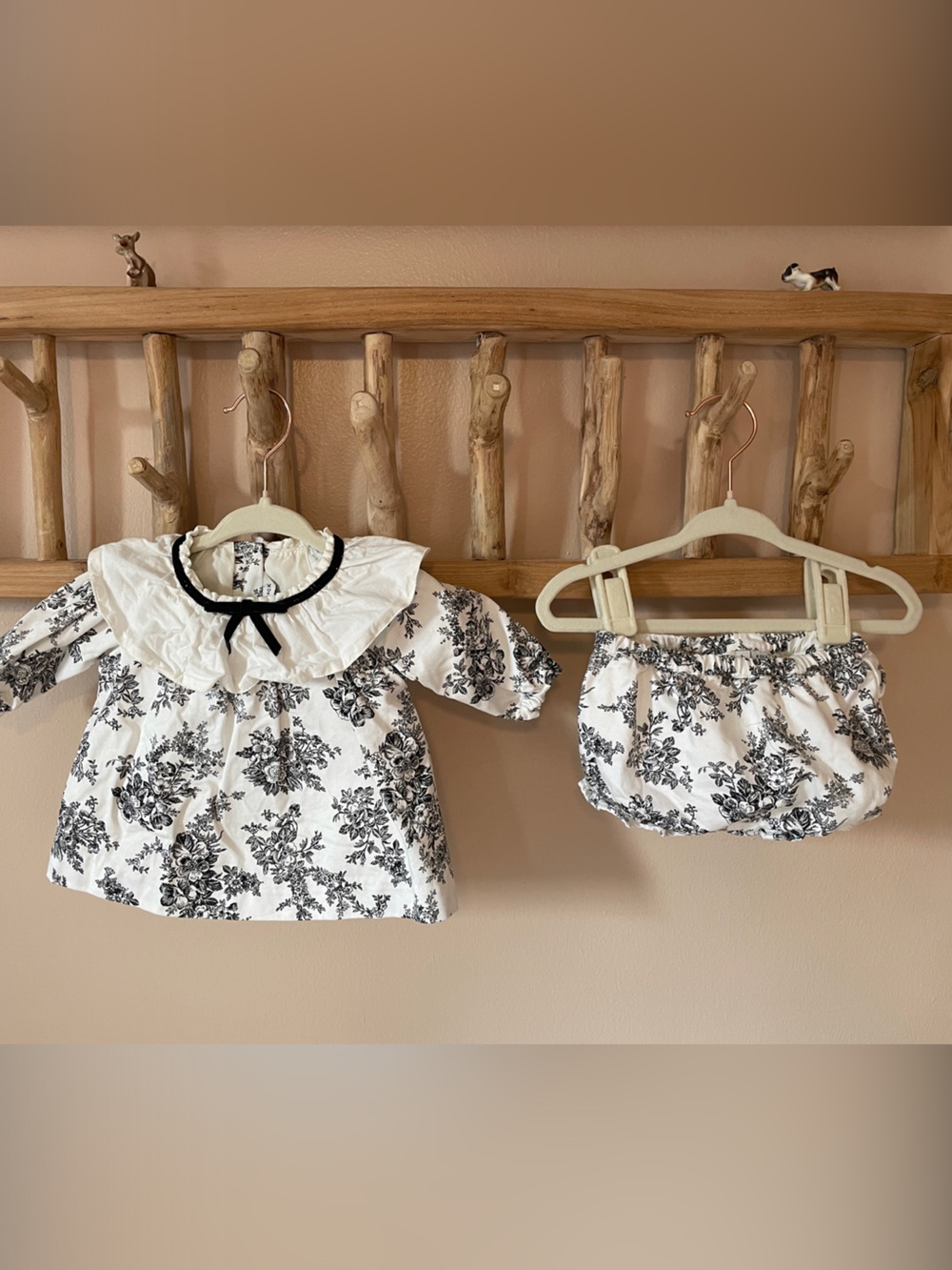 Janie and Jack White Top & Bloomer Set with Black Floral Print
